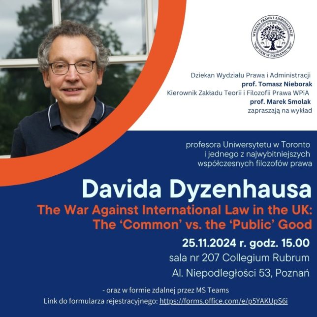 Plakat z zaproszeniem na wykład prof. D. Dyzenhausa